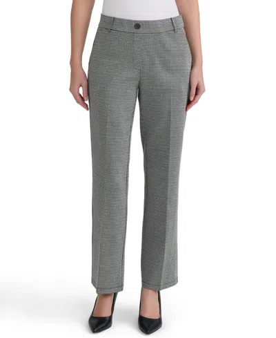 Kasper Petite Audrey Birdseye Compression Straight-leg Pants In Gray