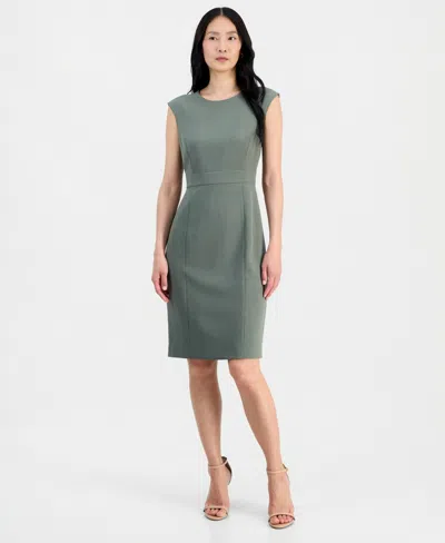 Kasper Petite Banded Crewneck Sheath Dress In Dark Sea Stone