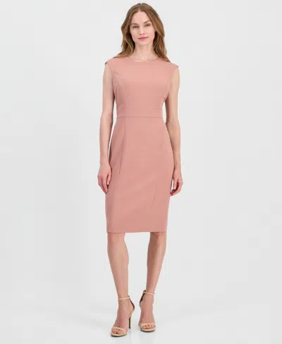 Kasper Petite Banded Crewneck Sheath Dress In Tearose