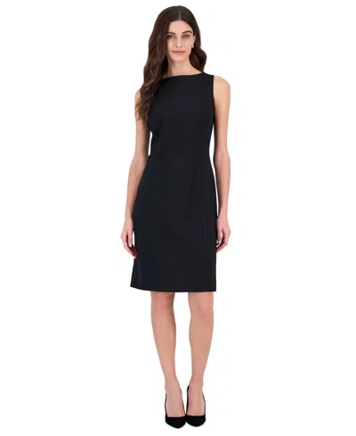 Kasper Petite Boat Neck Princess Seam Sleeveless Dress In Black