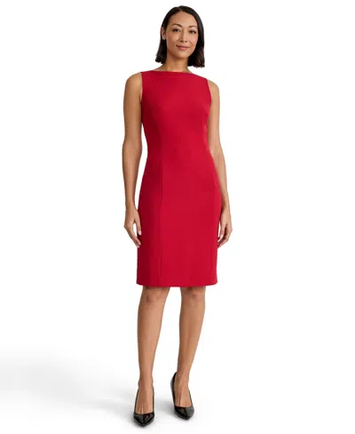Kasper Petite Boat-neck Sleeveless Sheath Dress In Red