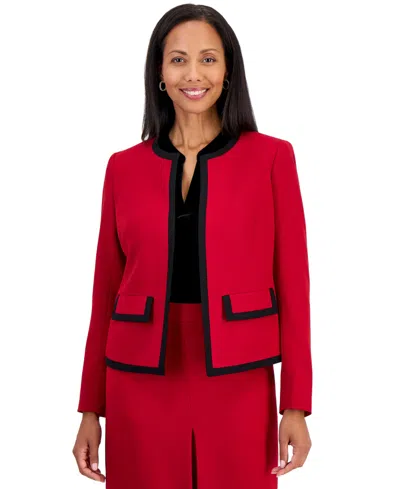 Kasper Petite Colorblock Long-sleeve Open-front Jacket In Red