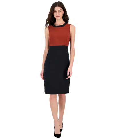 Kasper Petite Colorblock Sleeveless Sheath Dress In Black