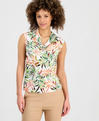 Kasper Petite Cowl Neck Cap-sleeve Knit Top In Vanilla Ice Multi