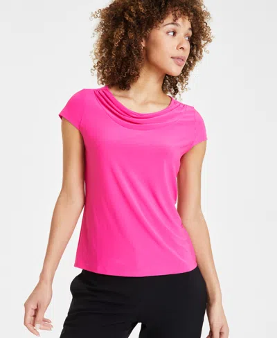 Kasper Petite Cowl-neck Top In Pink Perfection