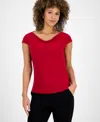 Kasper Petite Cowlneck Cap-sleeve Top In Red