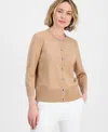 Kasper Petite Crew Neck Front-button Cardigan In Multi