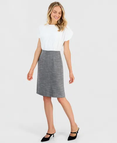 Kasper Petite Crewneck Twofer Dress In Multi