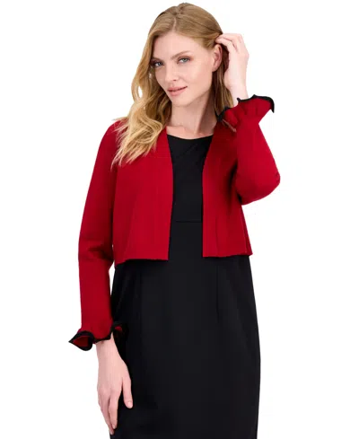 Kasper Petite Cropped Shawl-collar Lurex-trim Cardigan Sweater In Multi
