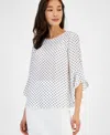 Kasper Polka Dot Ruffle Sleeve Crepe Top In White,blac