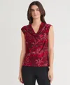 Kasper Petite Floral Printed Cowl Neck Top In Burgundy