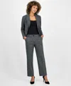 Kasper Petite Herringbone Fly-front High-rise Pants In Gray