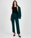 Kasper Women's Petite High Rise Pull-on Compression Pants In Evergreen