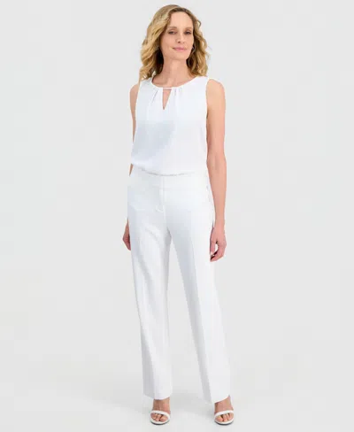 Kasper Petite High Rise Stretch Fly Front Pants In White