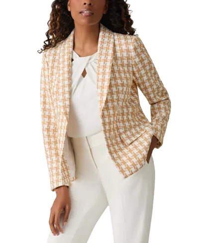 Kasper Petite Houndstooth Print Open Front Blazer In Vanilla Ice