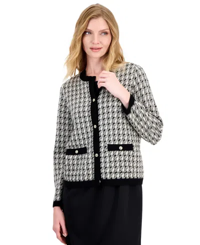 Kasper Petite Jacquard Lurex Button-front Cardigan In Multi