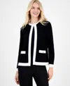 Kasper Petite Kiss-front Waffle-knit Jacket In Black