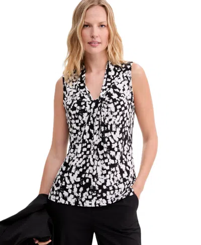 Kasper Petite Knot Neck Sleeveless Blouse In Multi