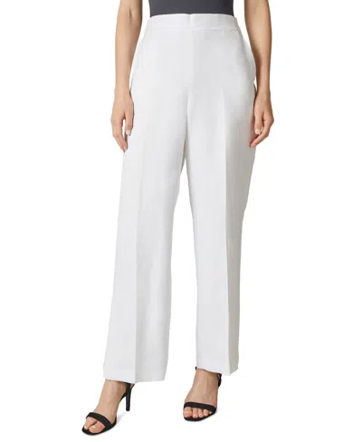 Kasper Petite Linen-blend Straight-leg Elastic-back Pull-on Pants In Lily White