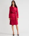 Kasper Petite Long Button Front Trench Coat In Red