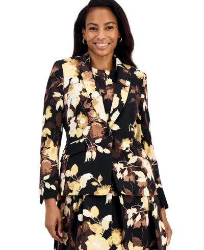 Kasper Petite Long-sleeve Lined Blazer In Black Multi