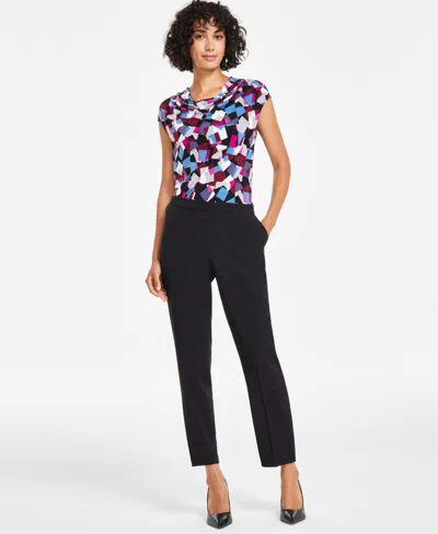 Kasper Petite Mid-rise Straight-leg Pants In Black