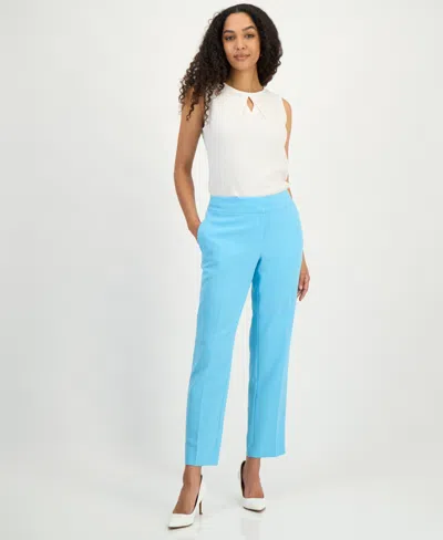 Kasper Petite Mid Rise Straight-leg Pants In Blue
