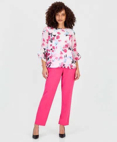 Kasper Petite Mid Rise Straight-leg Pants In Pink