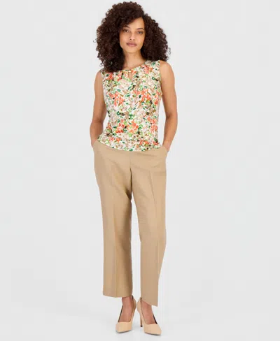 Kasper Petite Mid Rise Straight-leg Pull-on Ankle Pants In Multi