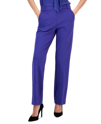 Kasper Petite Modern Compression Slim-leg Pants In Blue