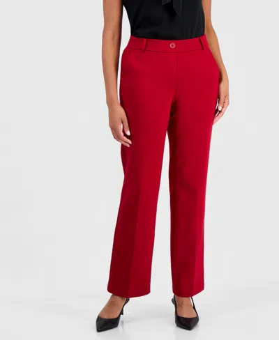 Kasper Petite Modern Compression Slim-leg Pants In Red