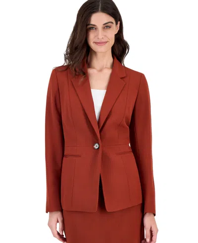 Kasper Petite Notch Collar Single-button Shoulder-padding Jacket In Rich Sepia