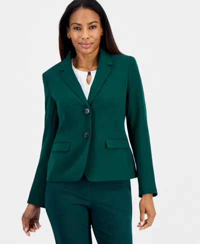 Kasper Petite Notch Collar Two-button Flap Pockets Blazer In Evergreen