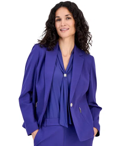 Kasper Petite Notch-collar One-button Compression Jacket In Black