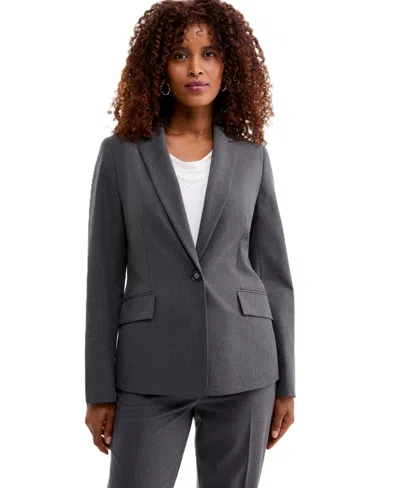 Kasper Petite One-button Notched Collar Blazer In Gray
