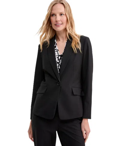 Kasper Petite One-button Notched Collar Blazer In Black