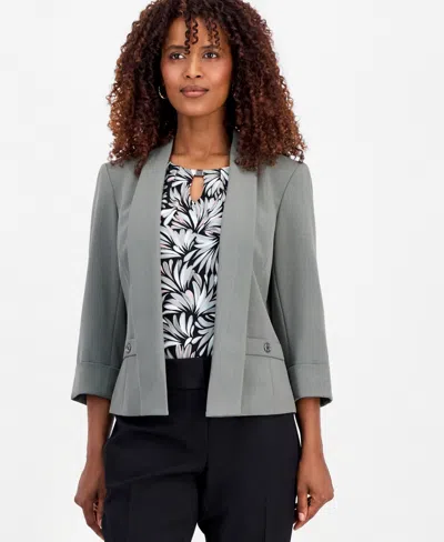 Kasper Petite Open-front 3/4-sleeve Blazer In Dark Sea Stone