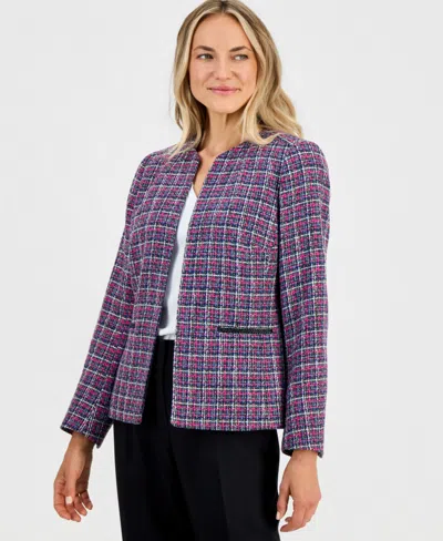 Kasper Petite Open-front Collarless Sweater In Purple