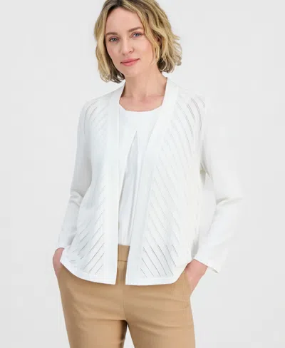 Kasper Petite Open-front Long-sleeve Sweater Shrug In Vanilla Ice