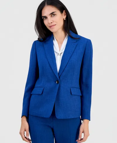 Kasper Petite Peak-lapel One Button Jacket In Blue