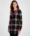 Kasper Petite Plaid Open-front Cardigan In Black Mult