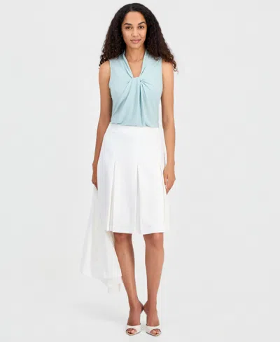 Kasper Petite Pleated Flare Midi Skirt In White