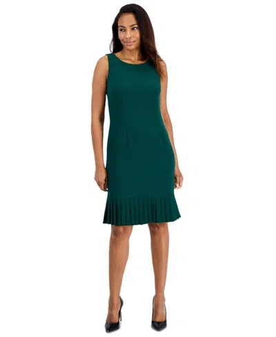 Kasper Petite Pleated Sleeveless Crewneck Dress In Green