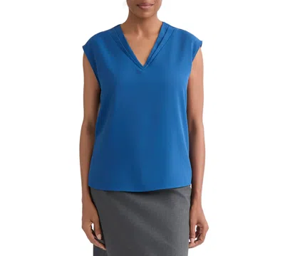 Kasper Petite Pleat-neck Sleeveless Blouse In Blue Night