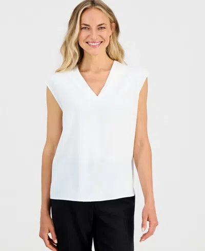 Kasper Petite Pleat-neck Sleeveless Blouse In Vanilla Ice