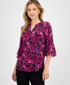 Kasper Women's Ditsy Floral-print Bell-sleeve Top, Regular & Petite In Multi
