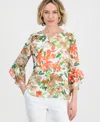 Kasper Petite Ruffle-sleeve Pull-on Woven Top In Multi