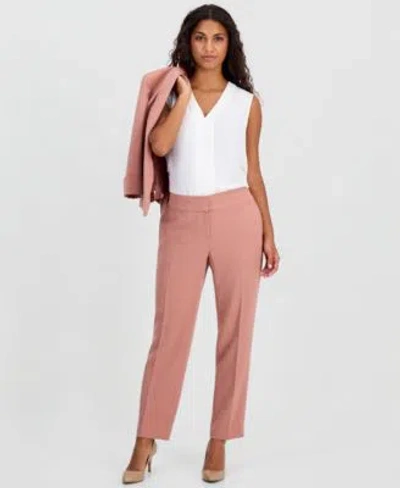 Kasper Petite Shawl Collar Open Front Jacket Mid Rise Straight Leg Pants In Pink