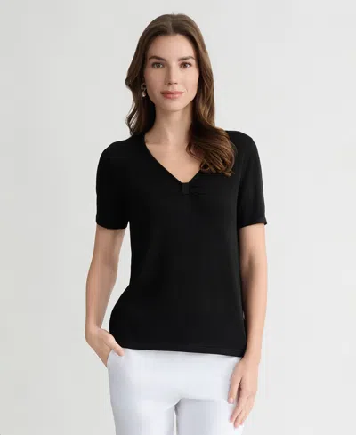 Kasper Petite Short-sleeve V-neck Sweater In Black