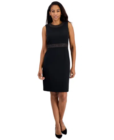 Kasper Petite Sleeveless Contrasting-waistband Sheath Dress In Black